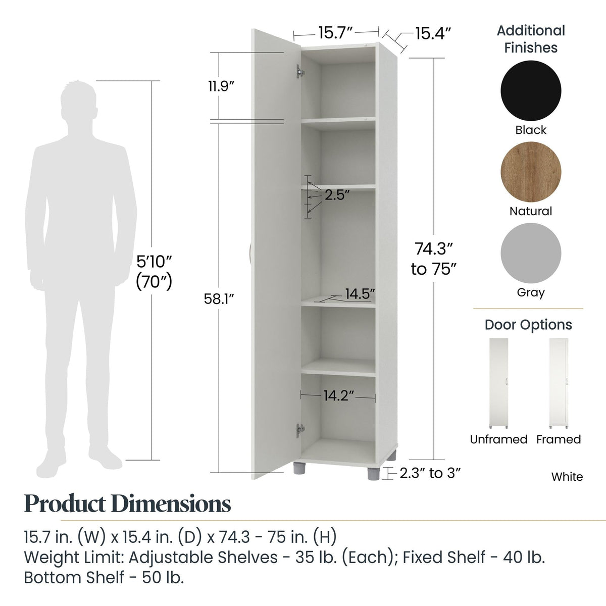 Ameriwood Home Lory 15.67-in W x 74.29-in H x 15.39-in D Freestanding Composite Wood Garage Cabinet in Brown