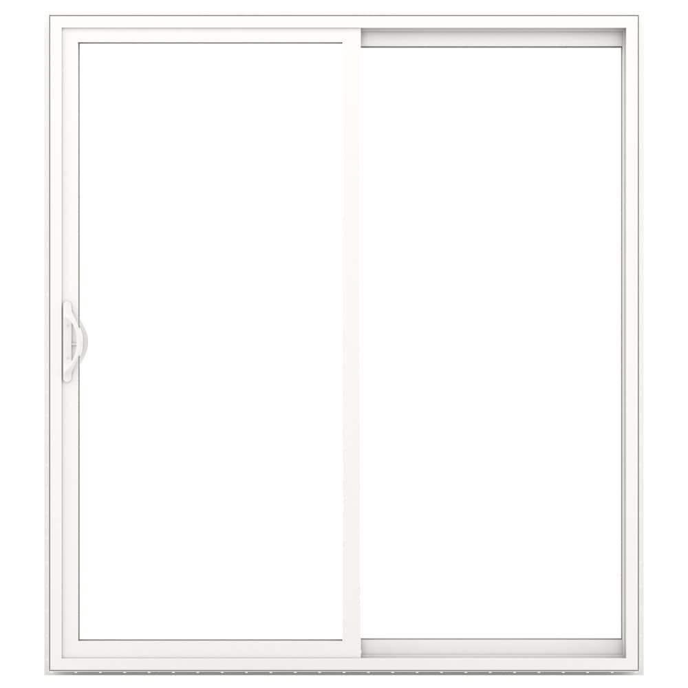 JELD-WEN FiniShield V-2500 72-in x 80-in, 4-9/16-in Jamb Bronze Vinyl Right-Hand Sliding Double Patio Door with Low-E Argon Glass and Screen