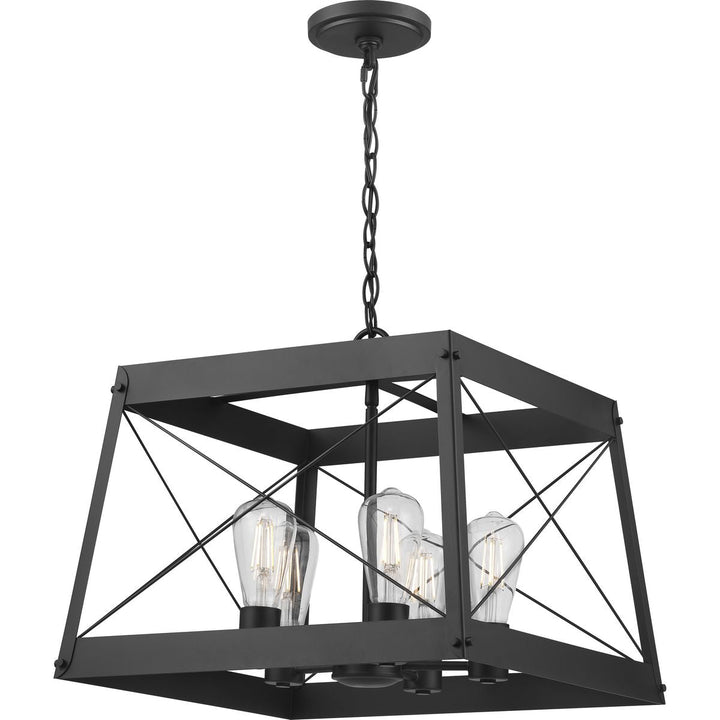 Progress Lighting Bradberry 5-Light Matte Black Farmhouse Square Medium Hanging Pendant Light