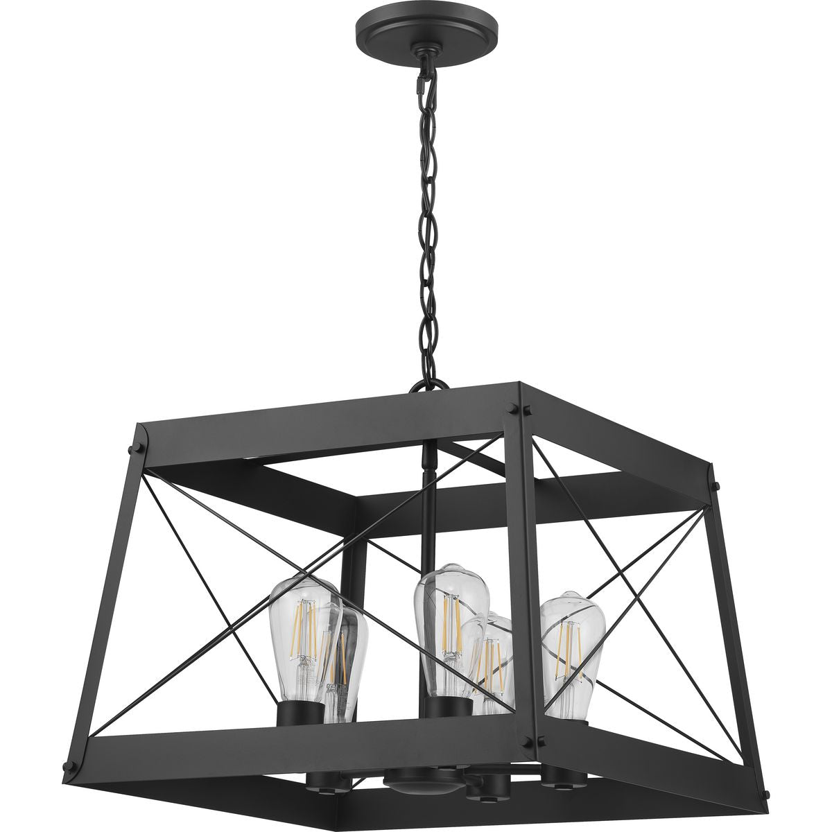 Progress Lighting Bradberry 5-Light Matte Black Farmhouse Square Medium Hanging Pendant Light