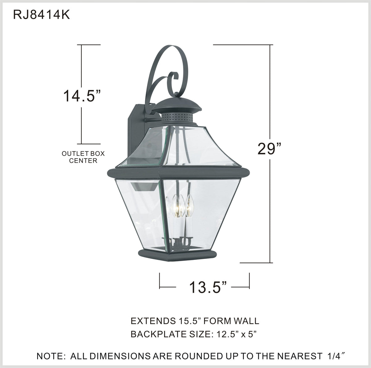 Quoizel Rutledge 29-in H Mystic Black Candelabra Base (E-12) Outdoor Wall Light
