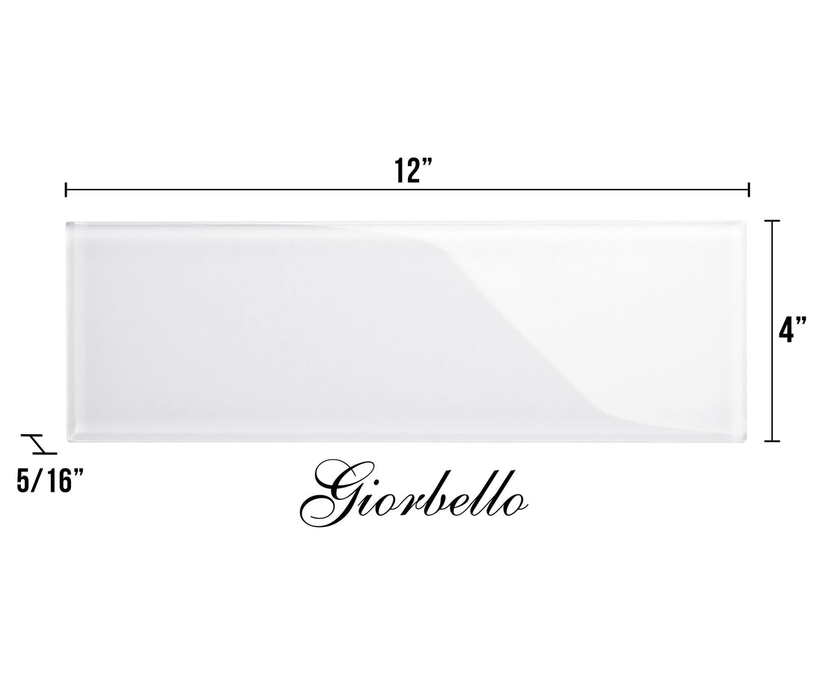 Giorbello (Sample) 4x12 Glass Subway Tiles Bright White 4-in x 12-in Glossy Glass Brick Subway Wall Tile