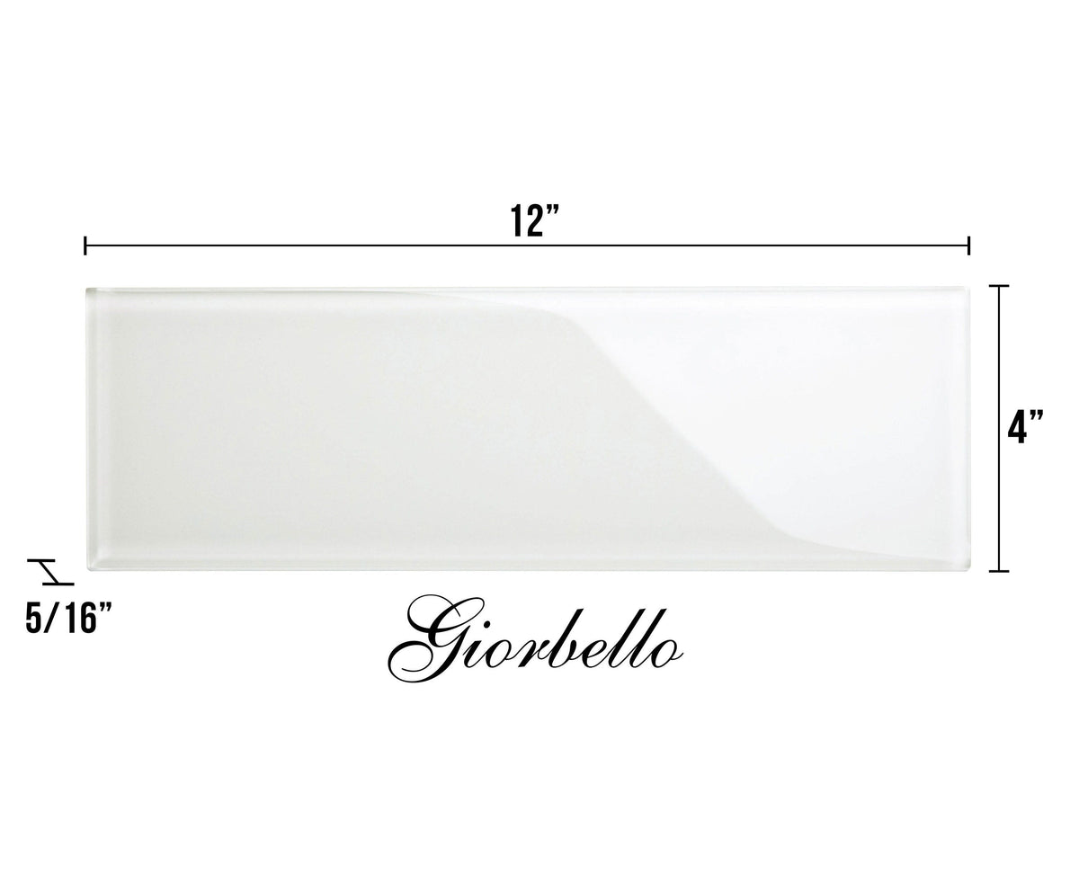 Giorbello Classic Premium Alabaster White 4-in x 12-in Glossy Glass Subway Wall Tile (5-sq. ft/ Carton)