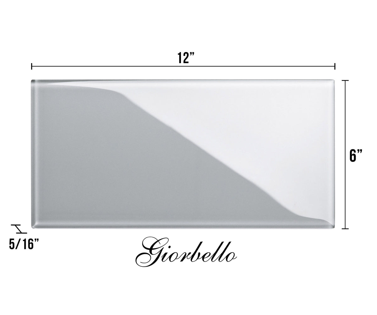 Giorbello (Sample) 6x12 glass subway tiles True Gray 6-in x 12-in Glossy Glass Brick Subway Wall Tile