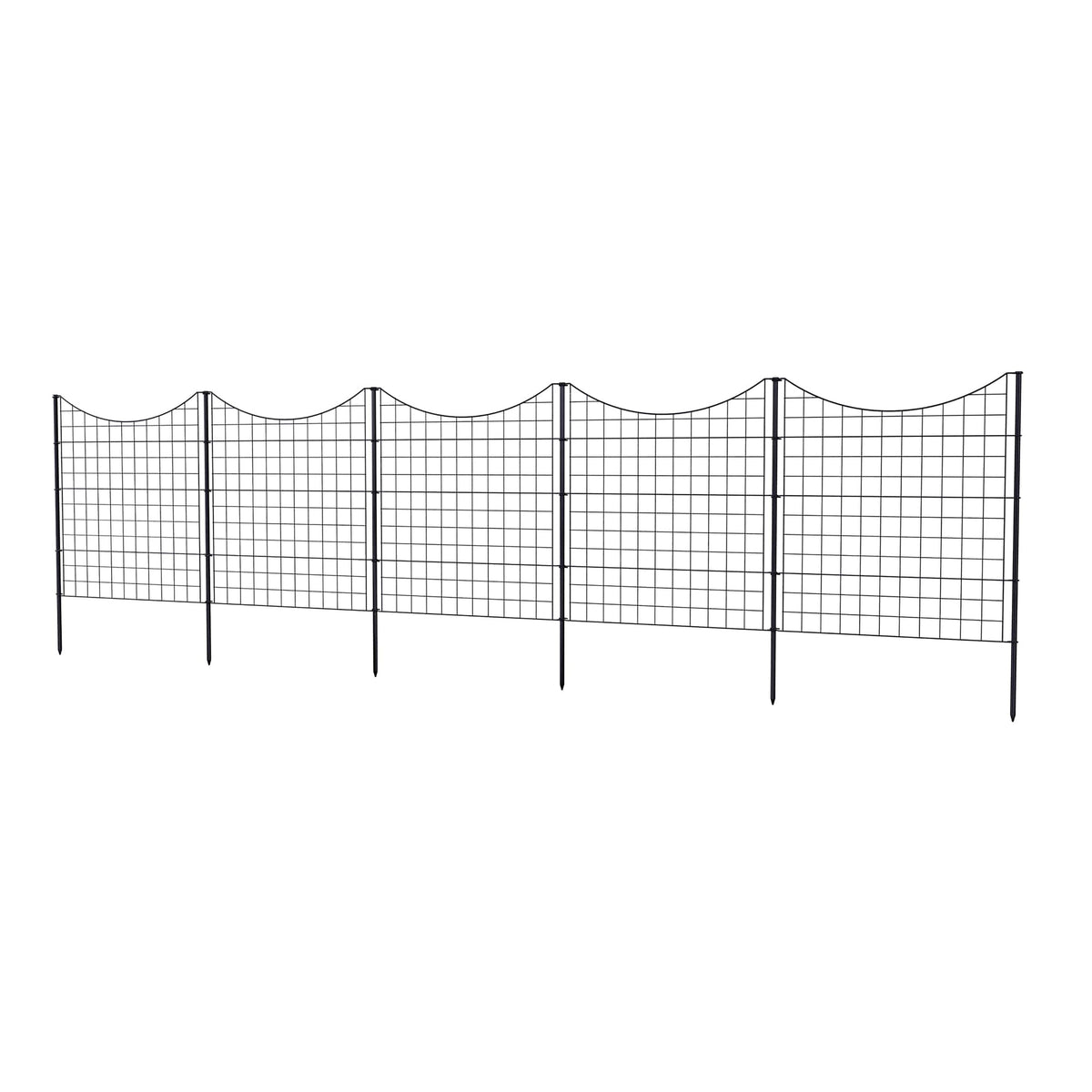 Zippity Outdoor Products 5 Panels 3-ft H x 3-ft W Black Galvanized Iron Scallop No Dig Garden Fence Panel