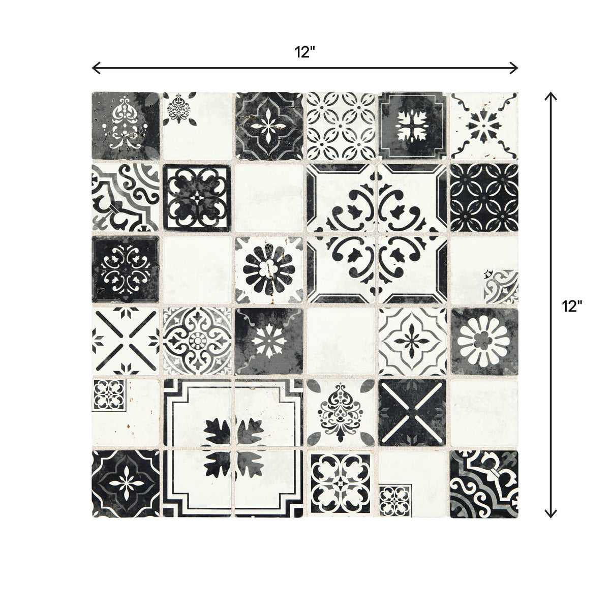 American Olean Genuine Stone Moroccan Black and White 12-in x 12-in Glazed Natural Travertine Mosaic Wall Tile (0.97-sq ft)