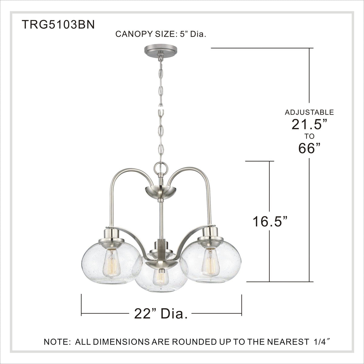 Quoizel Trilogy 3-Light Brushed Nickel Chandelier with Clear Seeded Glass