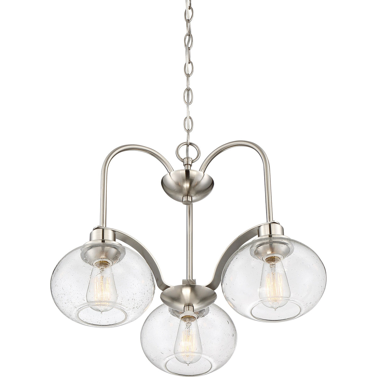 Quoizel Trilogy 3-Light Brushed Nickel Chandelier with Clear Seeded Glass
