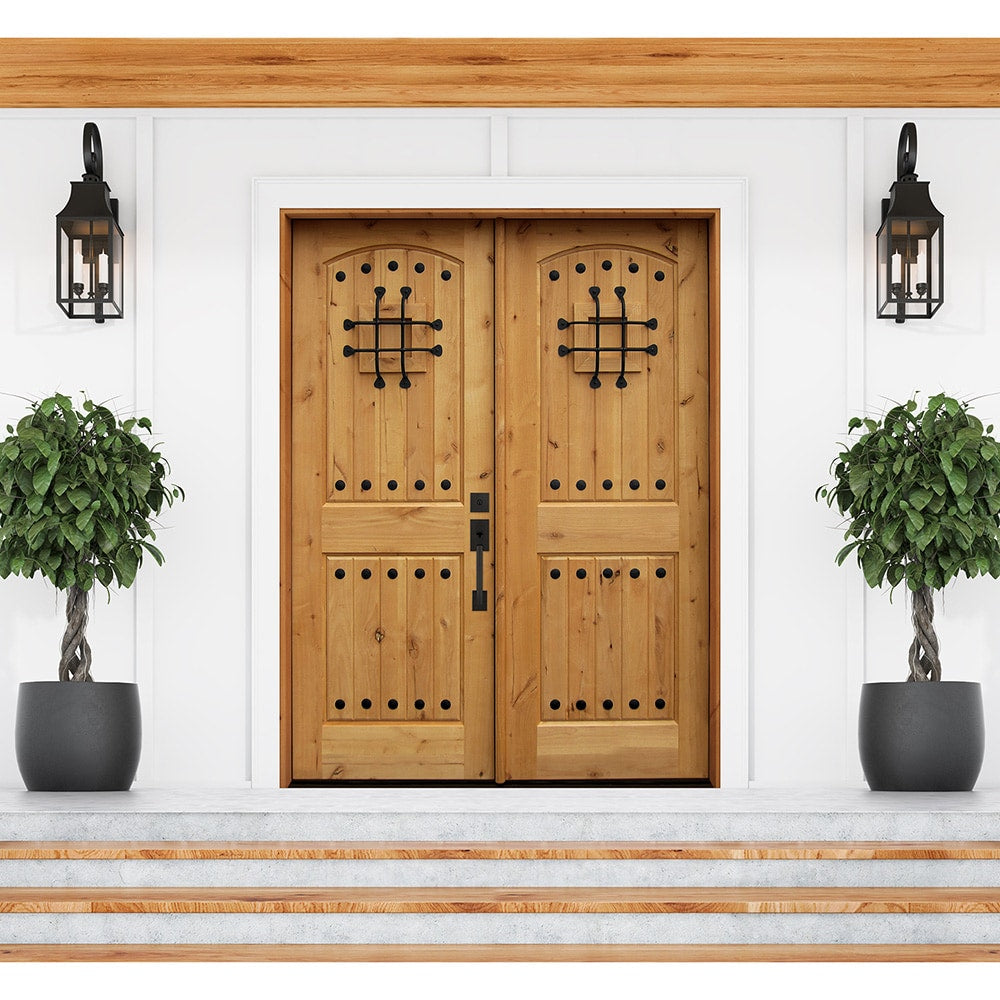 Greatview Doors Knotty Alder Prehung Double Front Door, 60x80 in