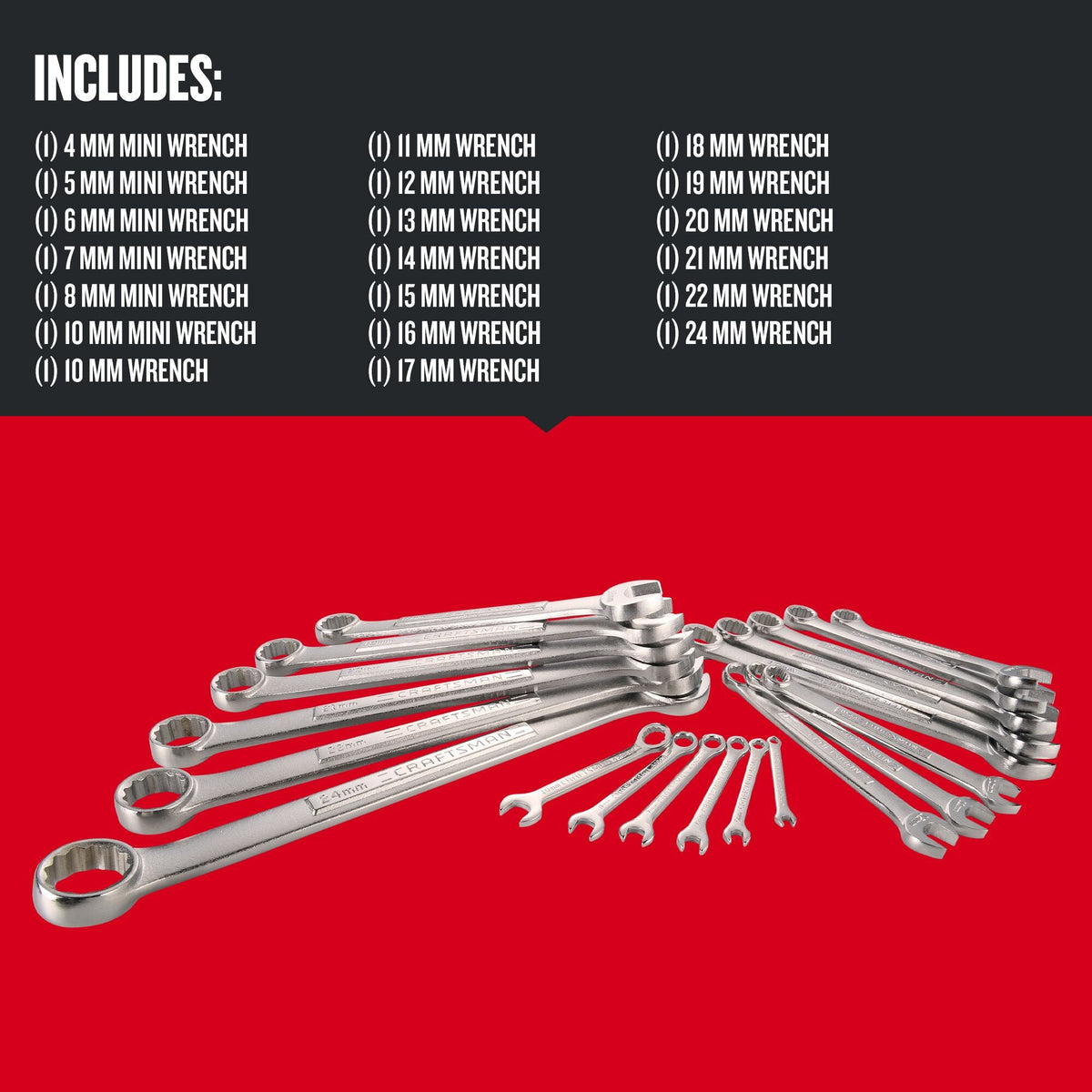 Craftsman 12-Point Metric Combination Wrench Set, 20-Piece