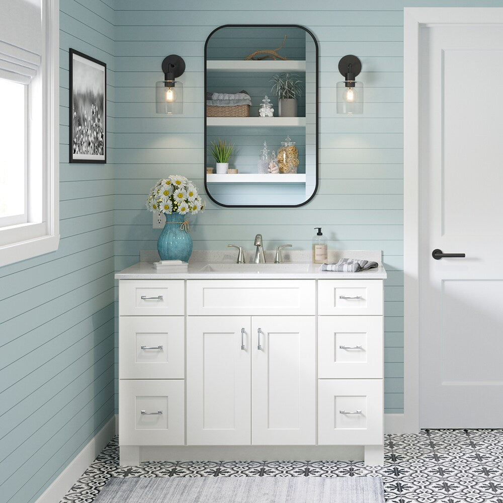 allen + roth Aveley 15-in W x 36.125-in H x 12-in D Linen Wall Fully Assembled Cabinet (Flat Panel Shaker Door Style)