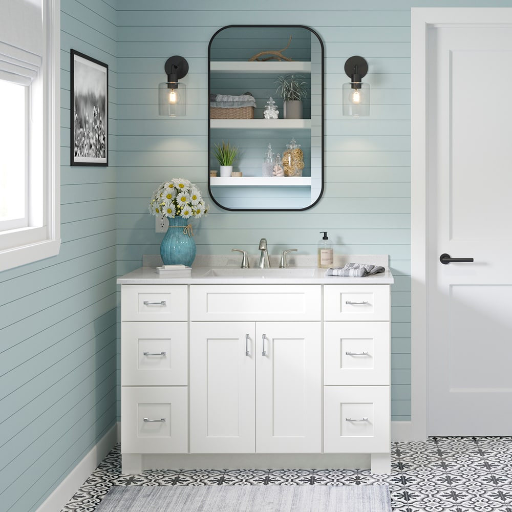 allen + roth Aveley 12-in W x 36.125-in H x 12-in D Linen Wall Fully Assembled Cabinet (Flat Panel Shaker Door Style)