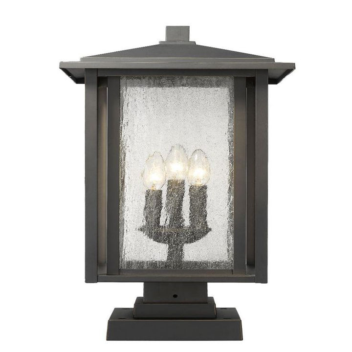 3-Light Oil Rubbed Bronze Outdoor Pier Mounted Fixture with Clear Seedy Glass Shade