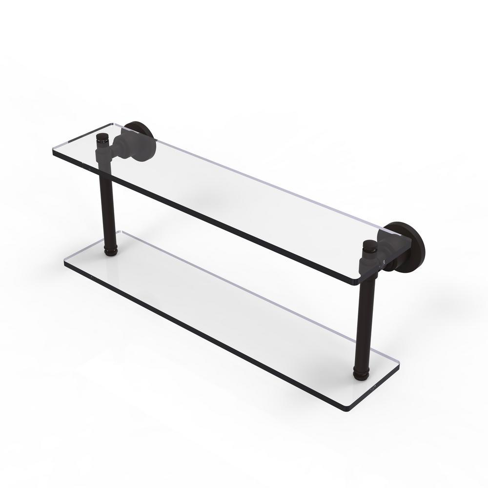 Washing Square Collection 22 in. 2-Tiered Glass Shelf in Matte Black - Super Arbor