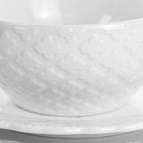 Quilted Eyelet 16 Piece Round Fine Ceramic Dinnerware Set in White