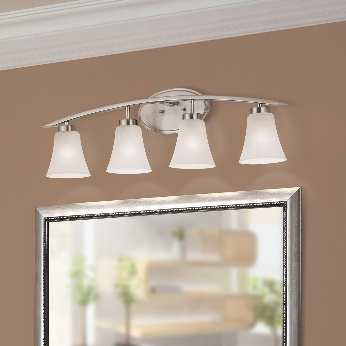 Portfolio Lyndsay 30.13-in 4-Light Satin Nickel Transitional Vanity Light Bar