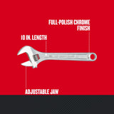 CRAFTSMAN 10-in Steel Adjustable Wrench, Full-Polish Chrome, Individual