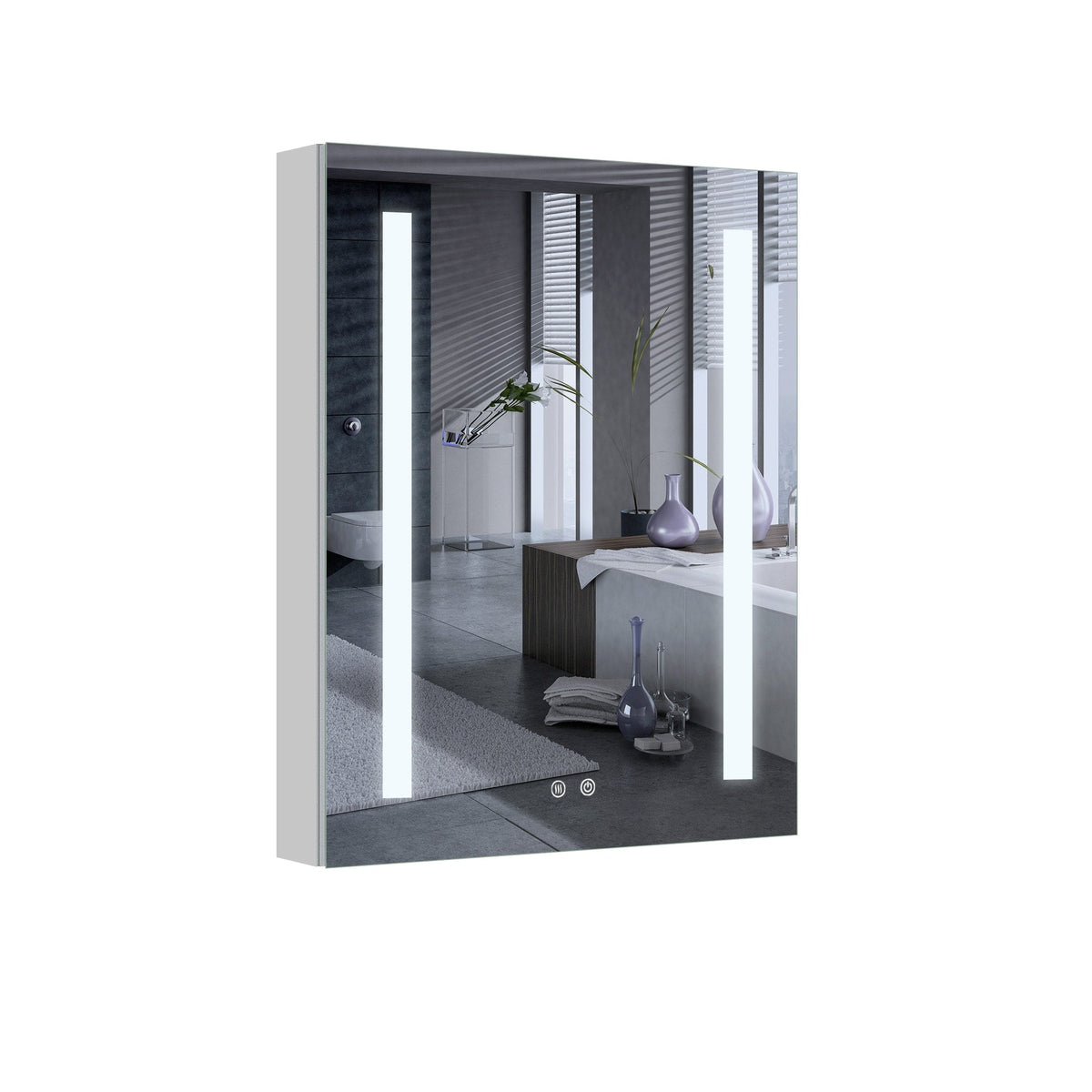 WELLFOR VICK 20-in x 30-in Lighted LED Fog Free Surface/Recessed Mount Silver Mirrored Soft Close Medicine Cabinet with Outlet