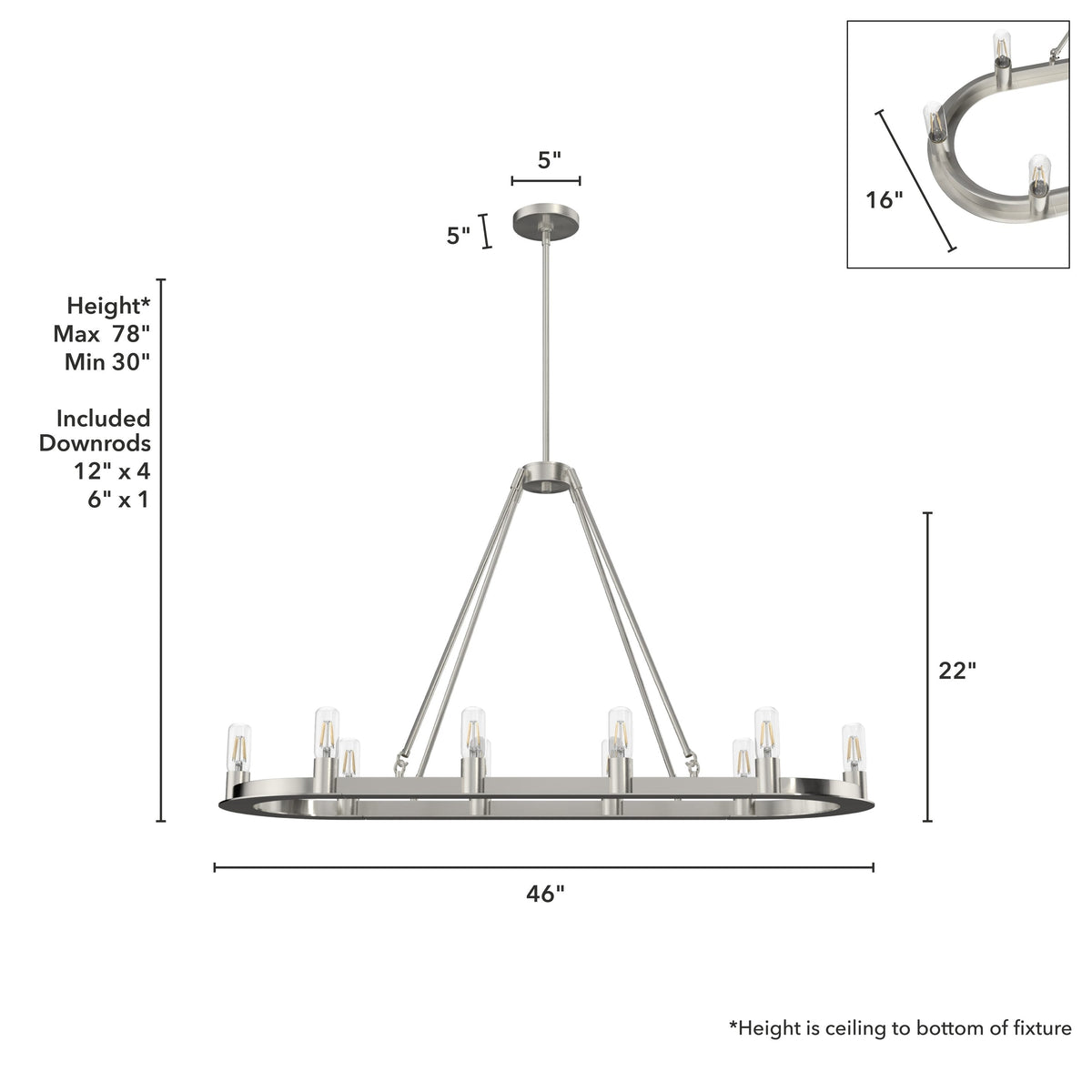 Hunter Saddlewood 10-Light Brushed Nickel Transitional Led Bare Bulb Chandelier