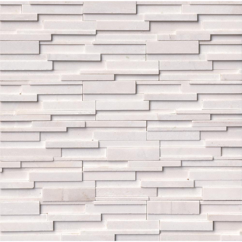 Arctic White 3D Ledger Panel 6 in. x 24 in. Honed Marble Wall Tile (10 cases / 60 sq. ft. / pallet) - Super Arbor