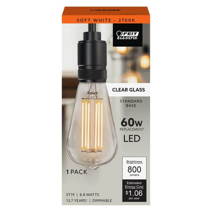 Feit Electric 60-Watt Equivalent ST19 Dimmable LED Clear Glass Vintage Edison Light Bulb With Straight Filament Soft White (4-Pack)