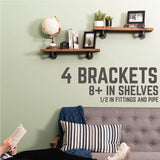 1/2 in. Black Pipe 7.75 in D x 2.5 in. H Wall Mounted Double Flange Shelf Bracket Kit (4-Pack)