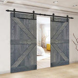 K Series 36 in. x 84 in. Gray Stained Solid Knotty Pine Wood Double Interior Sliding Barn Doors with Hardware Kit - Super Arbor