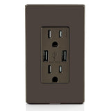3.6A USB Dual Type A In-Wall Charger with 15 Amp Tamper-Resistant Outlets, Brown - Super Arbor