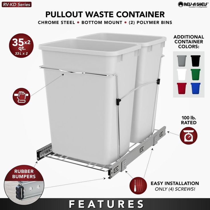 Rev-A-Shelf 35-Quart Plastic Pull Out Trash Can