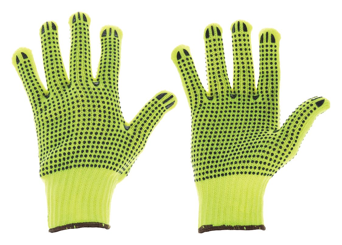 CONDOR Lime Acrylic Full Finger PVC Dotted Knit Gloves - Size L