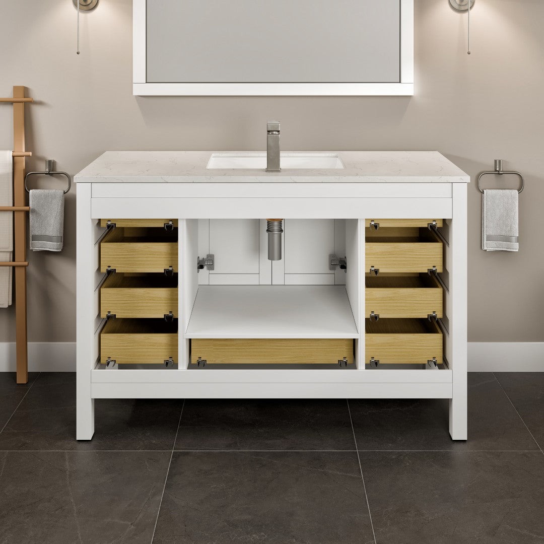 Eviva London 54 in. W x 18 in. D x 34 in. H Bathroom Vanity in White with White Carrara Marble/Quartz Top and White Sink