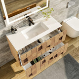 Eviva Mosaic 33"W x 20"D Natural Oak Wall Mount Bathroom Vanity with White Solid Surface Countertop and Integrated Sink