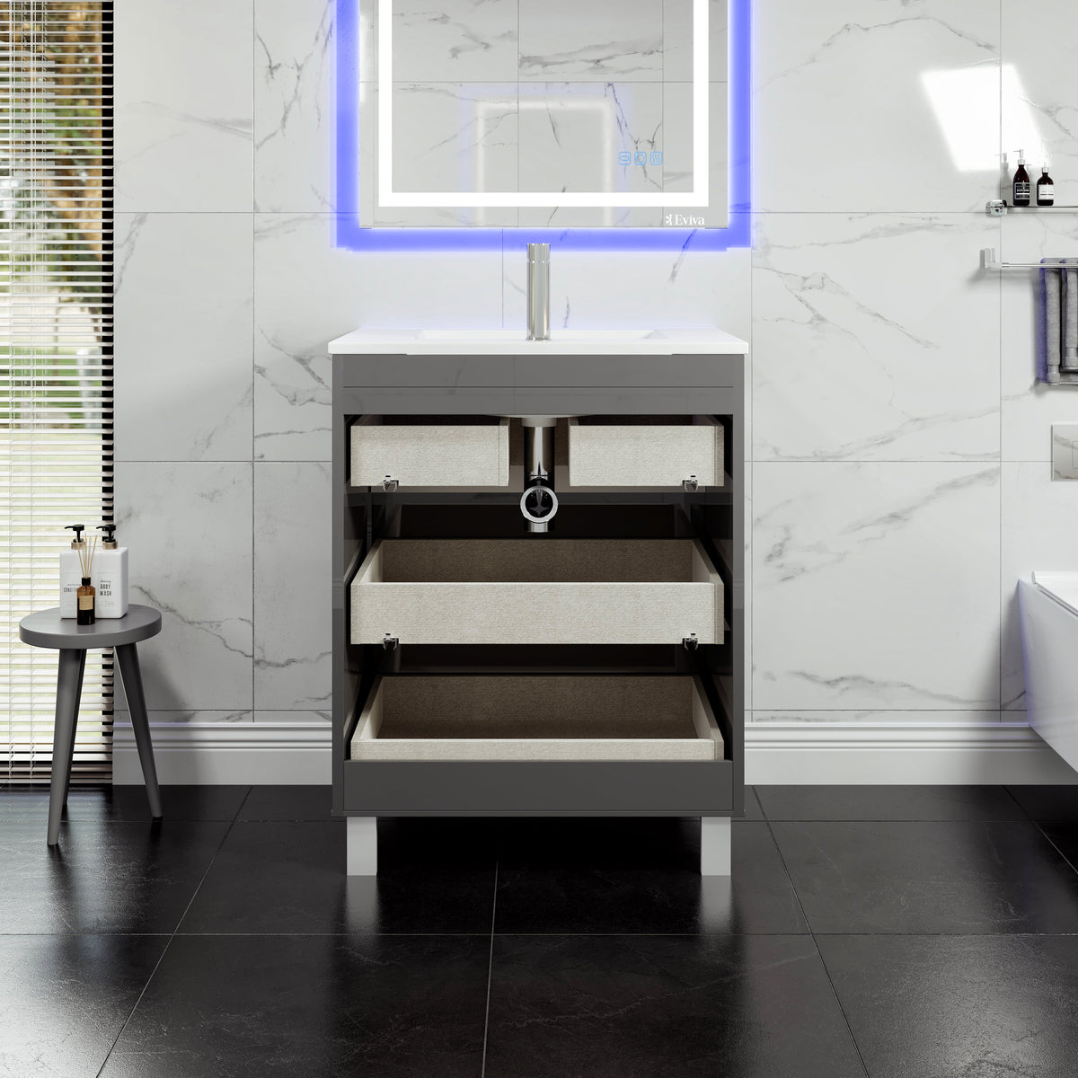 Eviva Deluxe 32 in. W x 18 in. D x 34 in. H Single Freestanding Bath Vanity in Gray with White Porcelain Integrated Sink Top