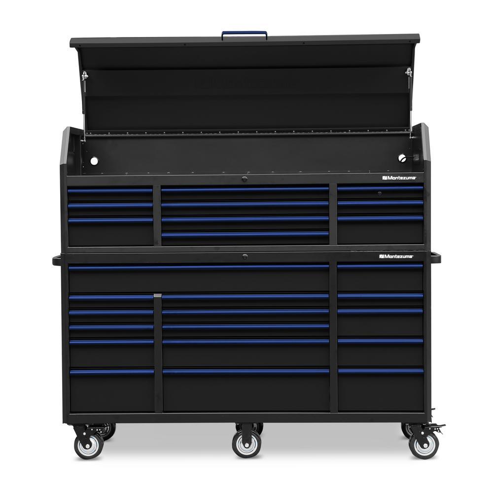 24 in. x 72 in. 26-Drawer Tool Chest and Cabinet Combo with Power and USB Outlets in Black and Blue - Super Arbor
