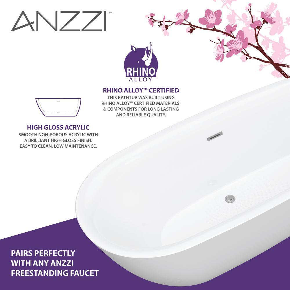 Ami 5.6 ft. Acrylic Flatbottom Freestanding Bathtub in Glossy White - Super Arbor