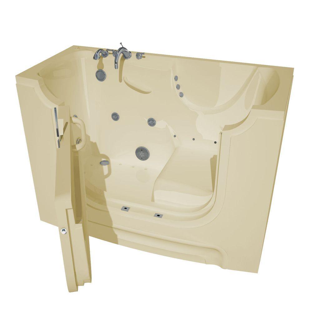 Nova Wheelchair Accessible 5 ft. Walk-in Whirlpool and Air Bathtub with Flat Easy Up Adhesive Wall Surround in Biscuit - Super Arbor