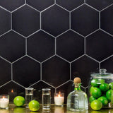 Magen Hex Dark Gray Polished Ceramic Hexagon Tile