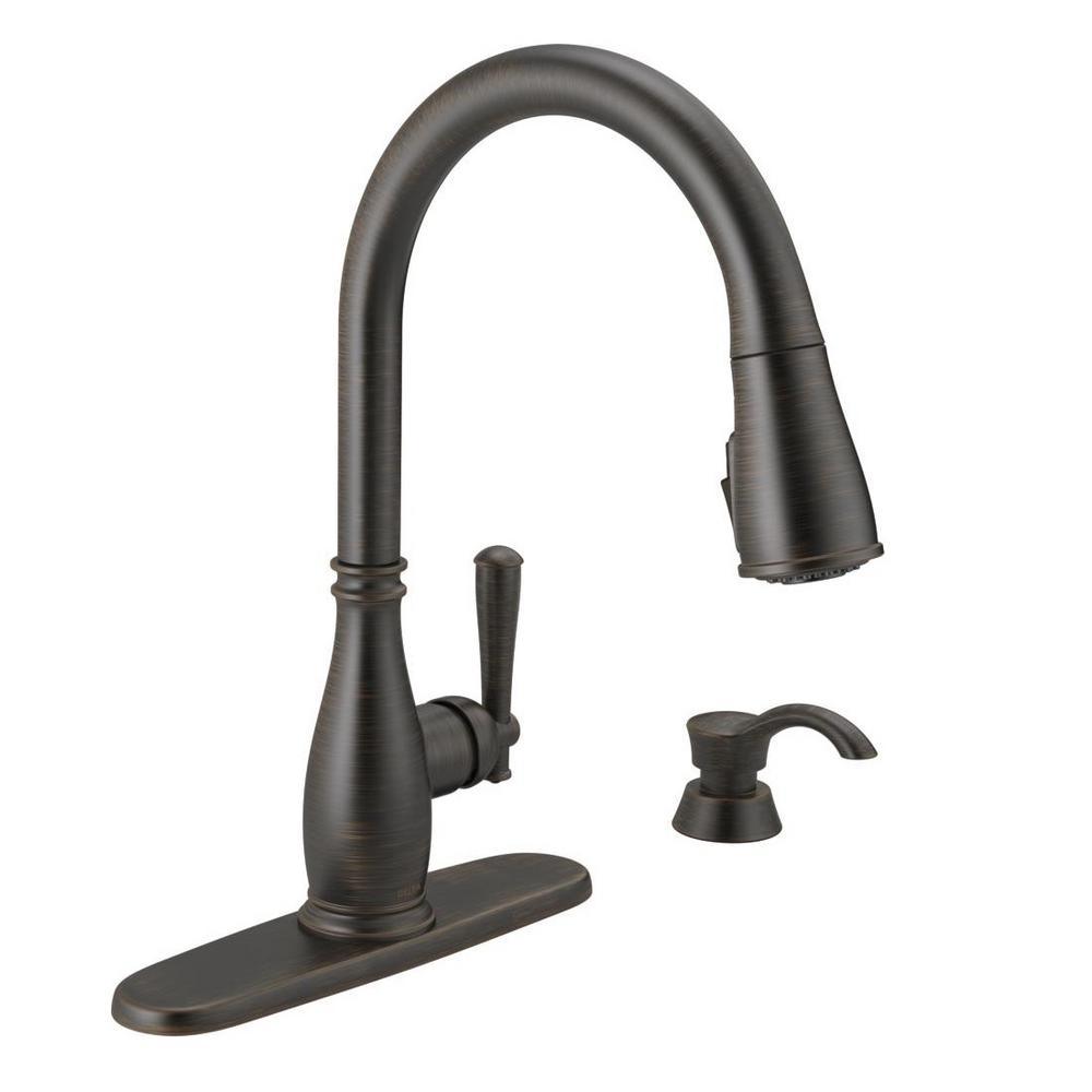 Charmaine Single-Handle Pull-Down Sprayer Kitchen Faucet with Touch2O and ShieldSpray Technologies in Venetian Bronze - Super Arbor