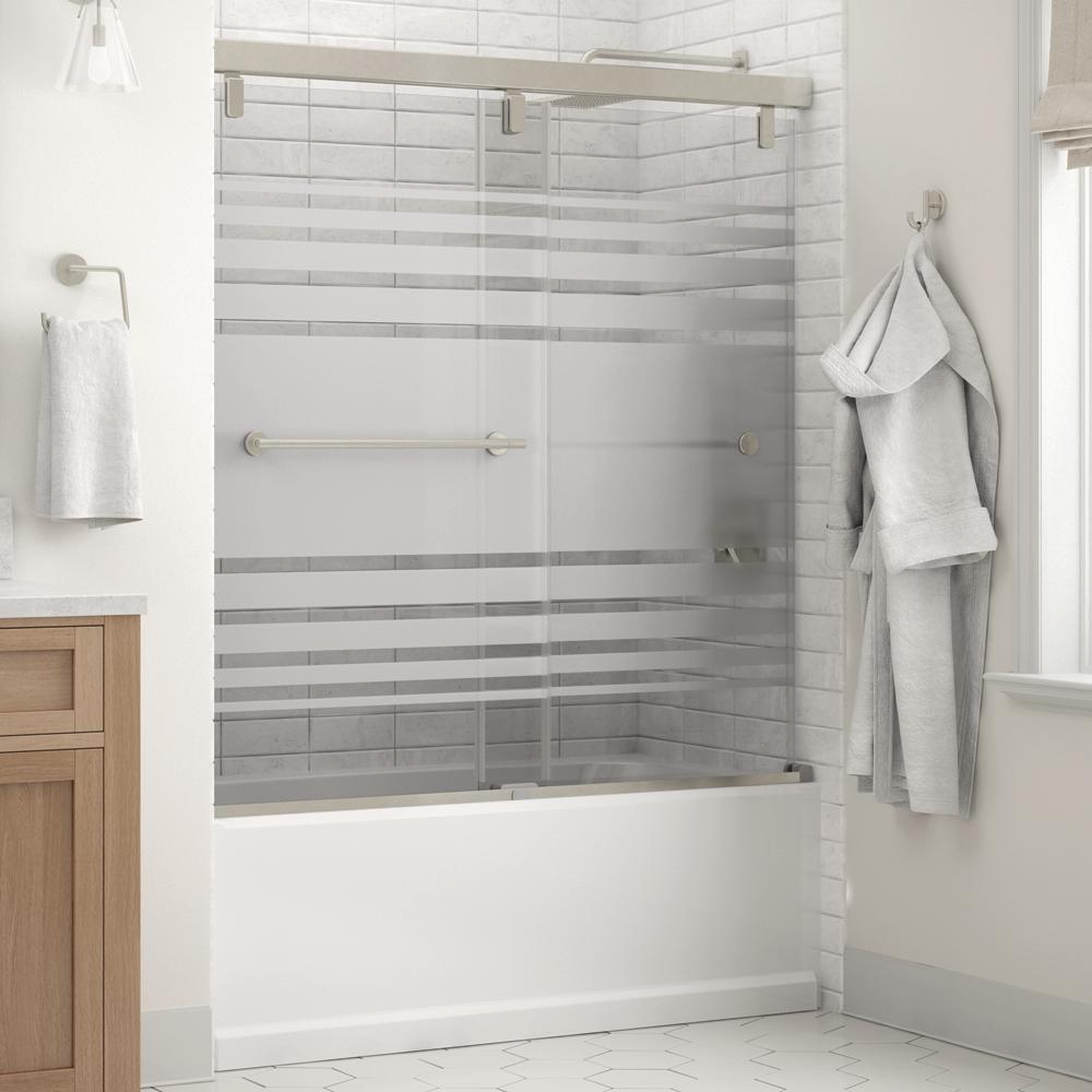 Everly 60 in. x 59-1/4 in. Mod Semi-Frameless Sliding Bathtub Door in Matte Black and 1/4 in. (6mm) Rain Glass - Super Arbor