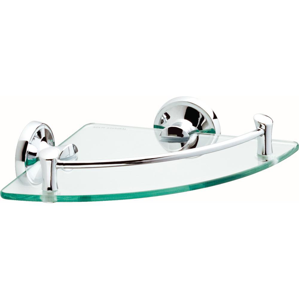 8 in. W Glass Corner Shelf in Brushed Nickel - Super Arbor