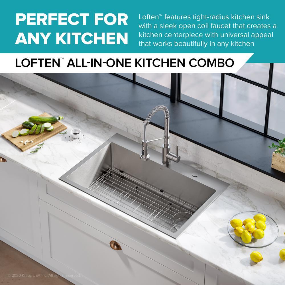 Loften All-in-One Dual Mount Drop-In Stainless Steel 33in. Single Bowl Kitchen Sink with Pull Down Faucet in Chrome - Super Arbor