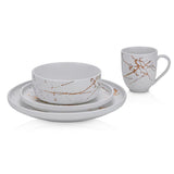 16-Piece Casual Gold and White Porcelain Dinnerware Set (Set for 4)