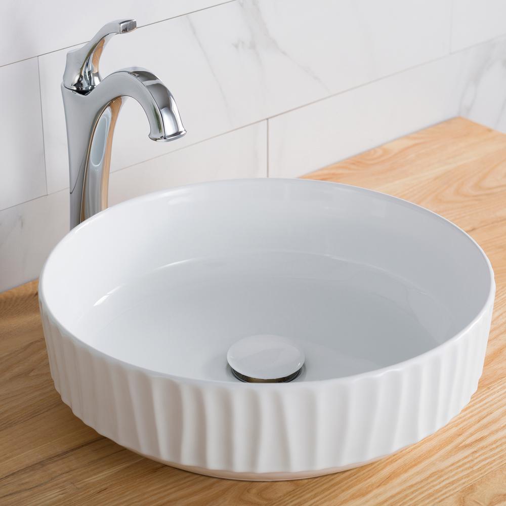 Viva 15-3/4 in. Round Porcelain Ceramic Vessel Sink in White - Super Arbor