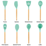 Mint Green Silicone and Wood Cooking Utensils (Set of 9)