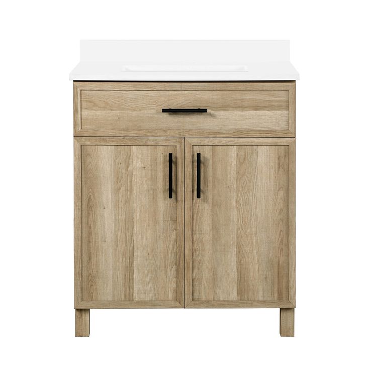 Style Selections Dolton 30-in Natural Oak Undermount Single Sink Bathroom Vanity with White Engineered Stone Top