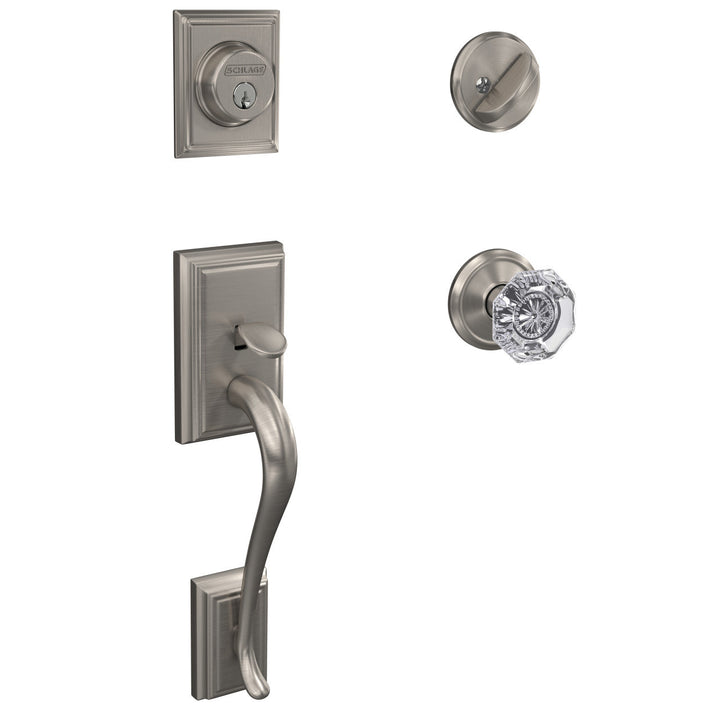 Schlage Custom Addison Satin Nickel Single Cylinder Door Handleset with Alexandria Glass Door Knob