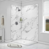 Elegance 36 in. x 48 in. x 80 in. 7-Piece Easy Up Adhesive Corner Shower Wall Surround in Triton - Super Arbor