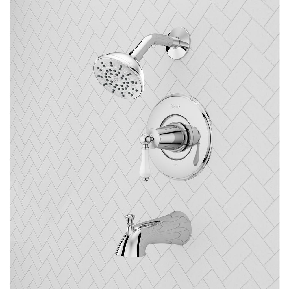 Courant Single-Handle 1-Spray Tub and Shower Faucet with White Ceramic Lever Handle in Polished Chrome (Valve Included) - Super Arbor