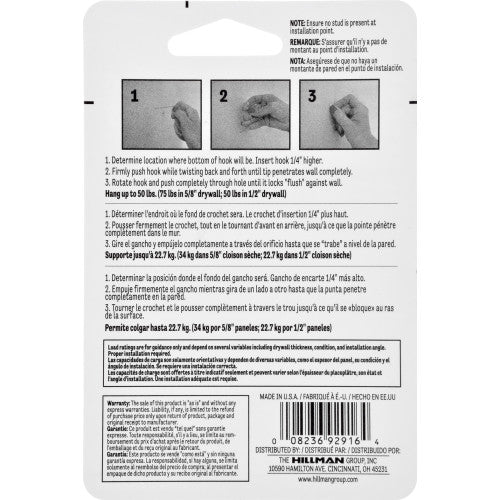 Hillman Gorilla Hook Silver Picture Hanger, 50 lb, 2-Pack