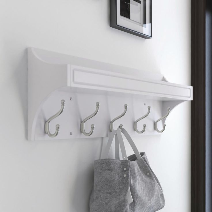 Classic Arch 28 in. White and Satin Nickel Trayed Hook Rack